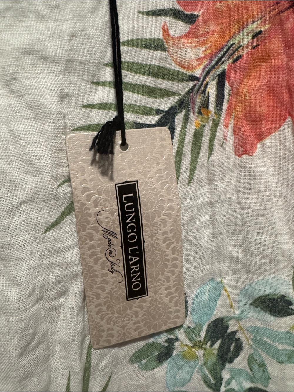 Lungo L'Arno Tropical Linen Halter Dress - White with Pink & Green Floral - Picture 2 of 6